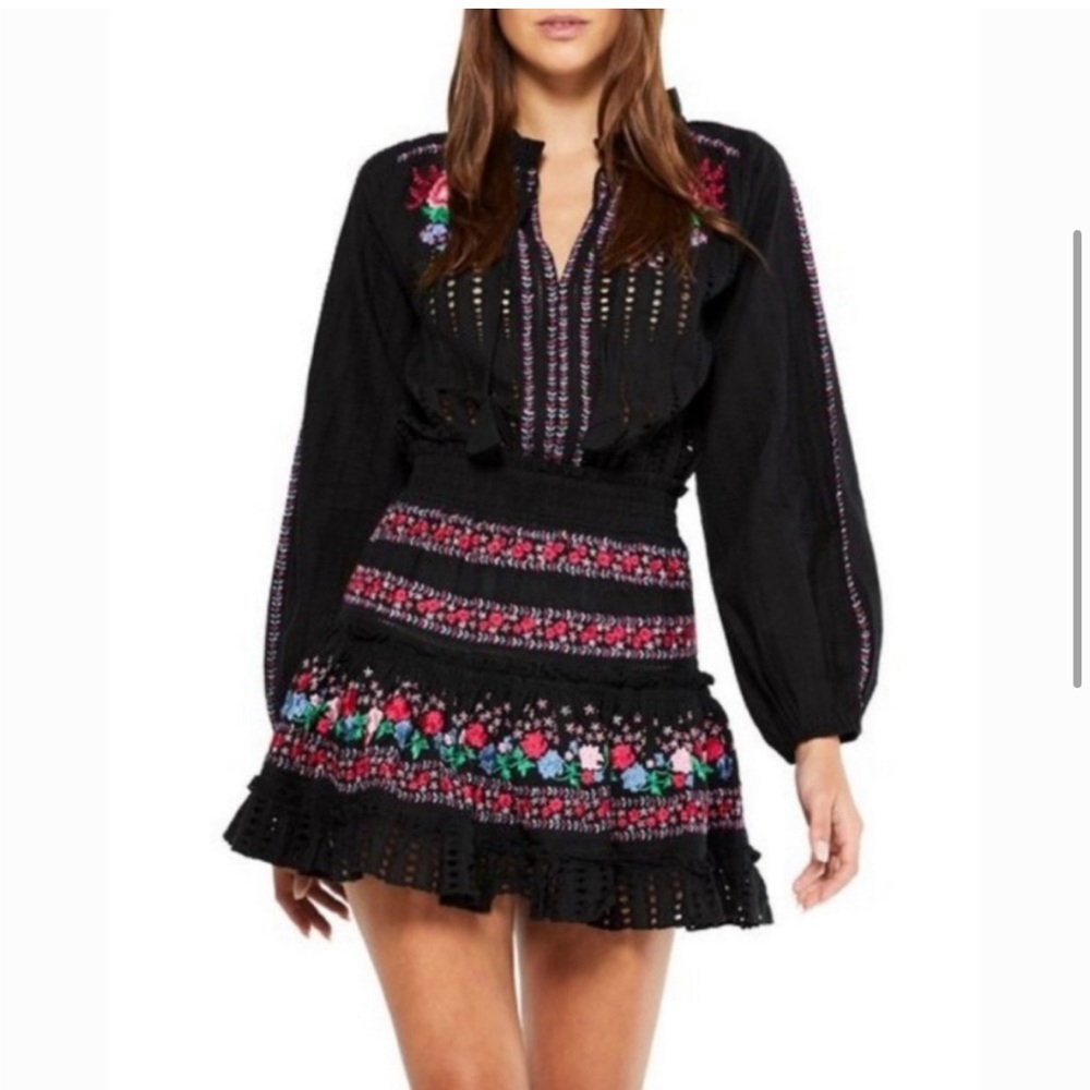 MISA Los Angeles Manuela‎ Black Embroidered Dress